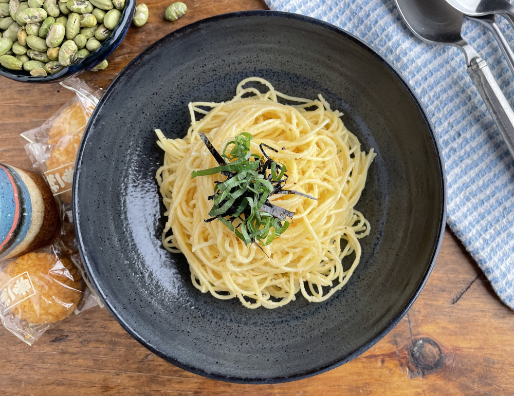Mentaiko pasta with edamame beans