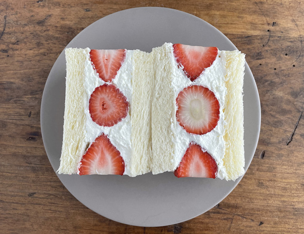 strawberry sando on gray plate