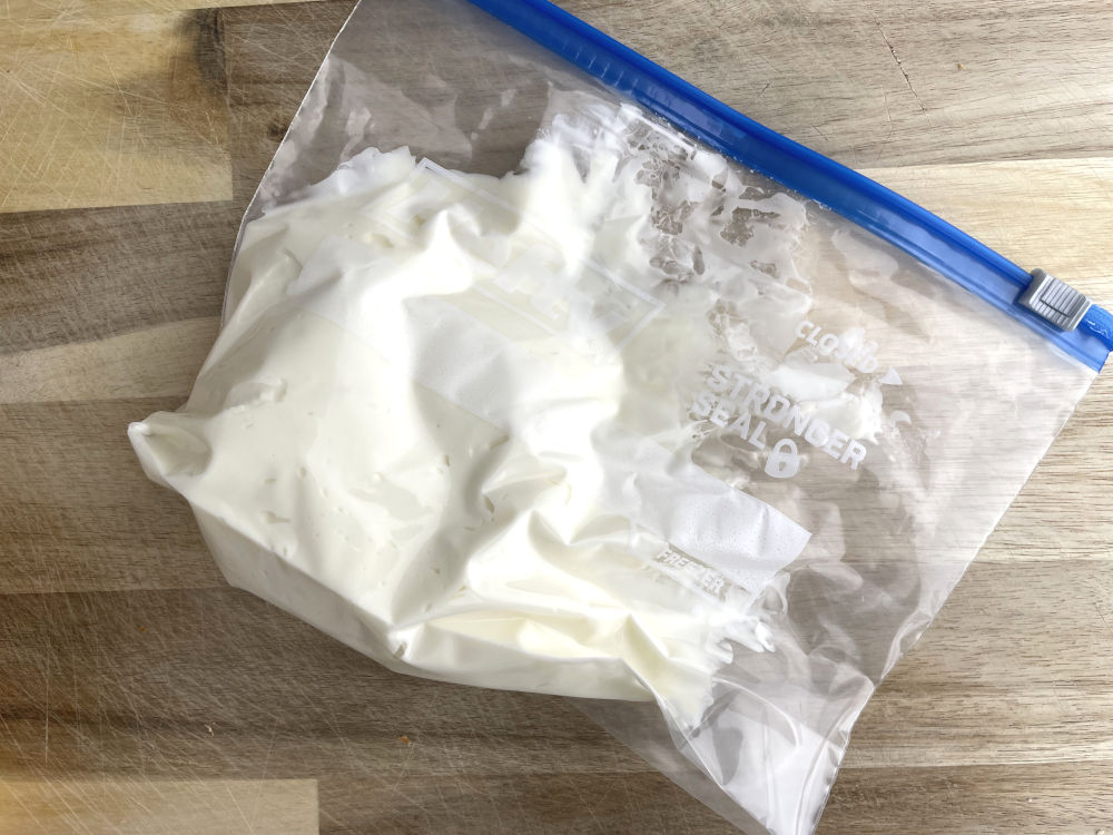 Cream cheese filling in a ziploc bag