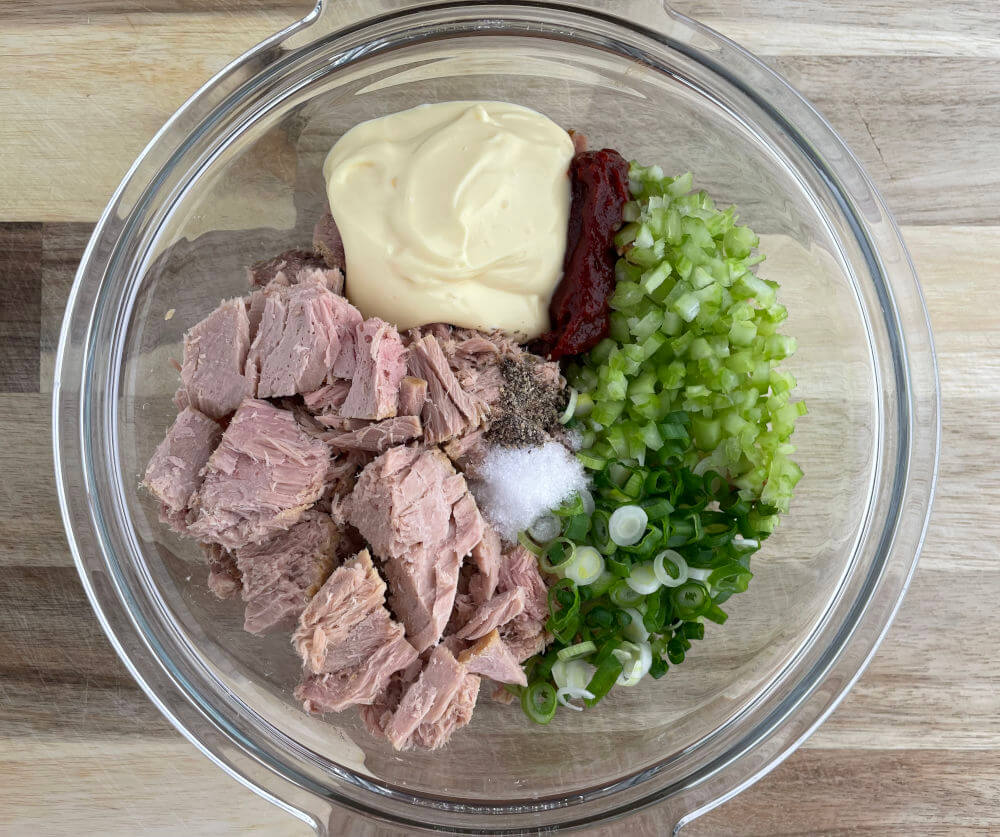 Ingredients for salad in a bowl before being mixed