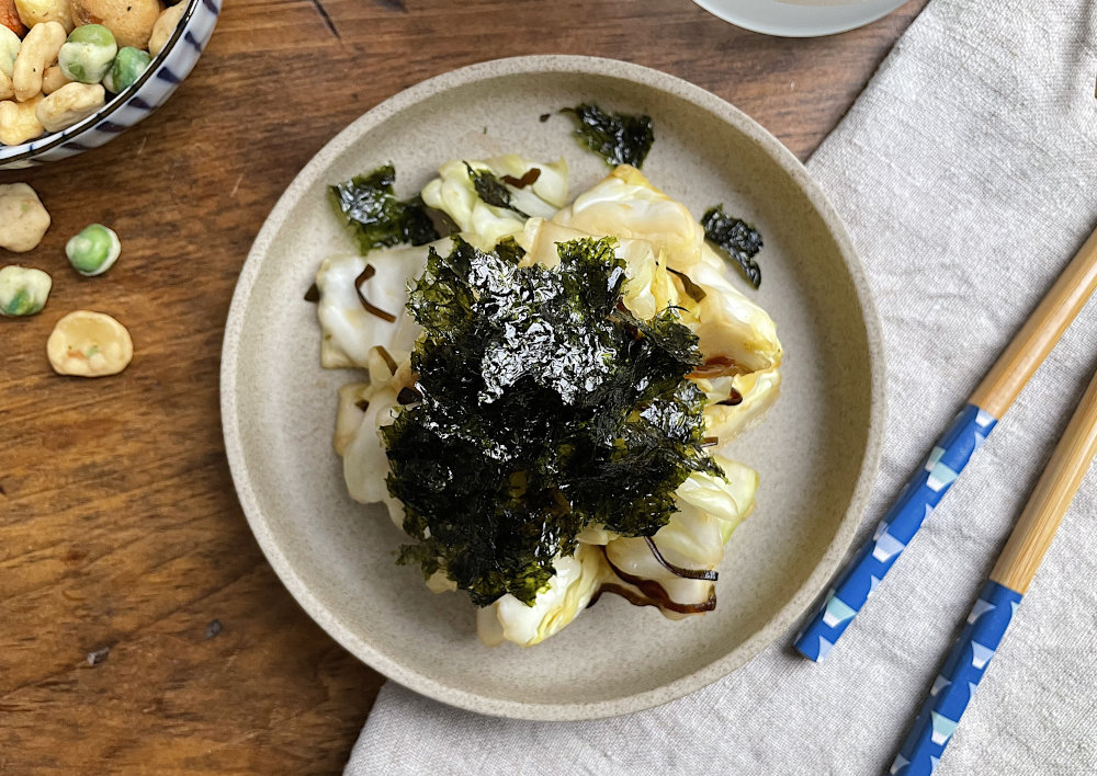 Nori on top of pickled cabbage