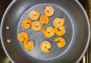 Pan frying shrimp