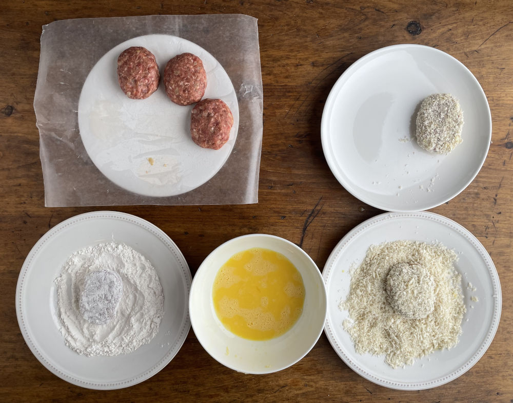 Cutlets being breaded