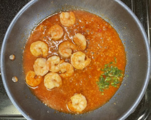 Stir frying shrimp